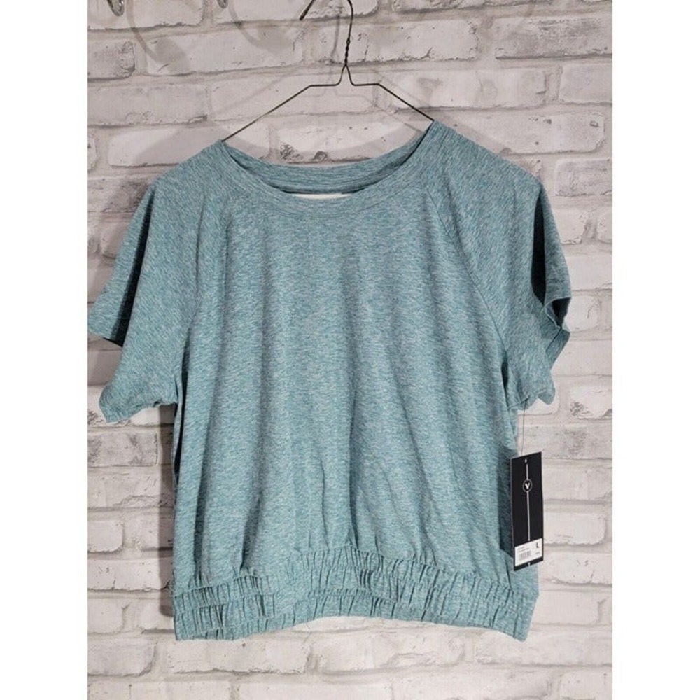 VELOCITY Large Activewear Women Heather Teal Dusky Stretch Hem Crop‎ Top NEW $38